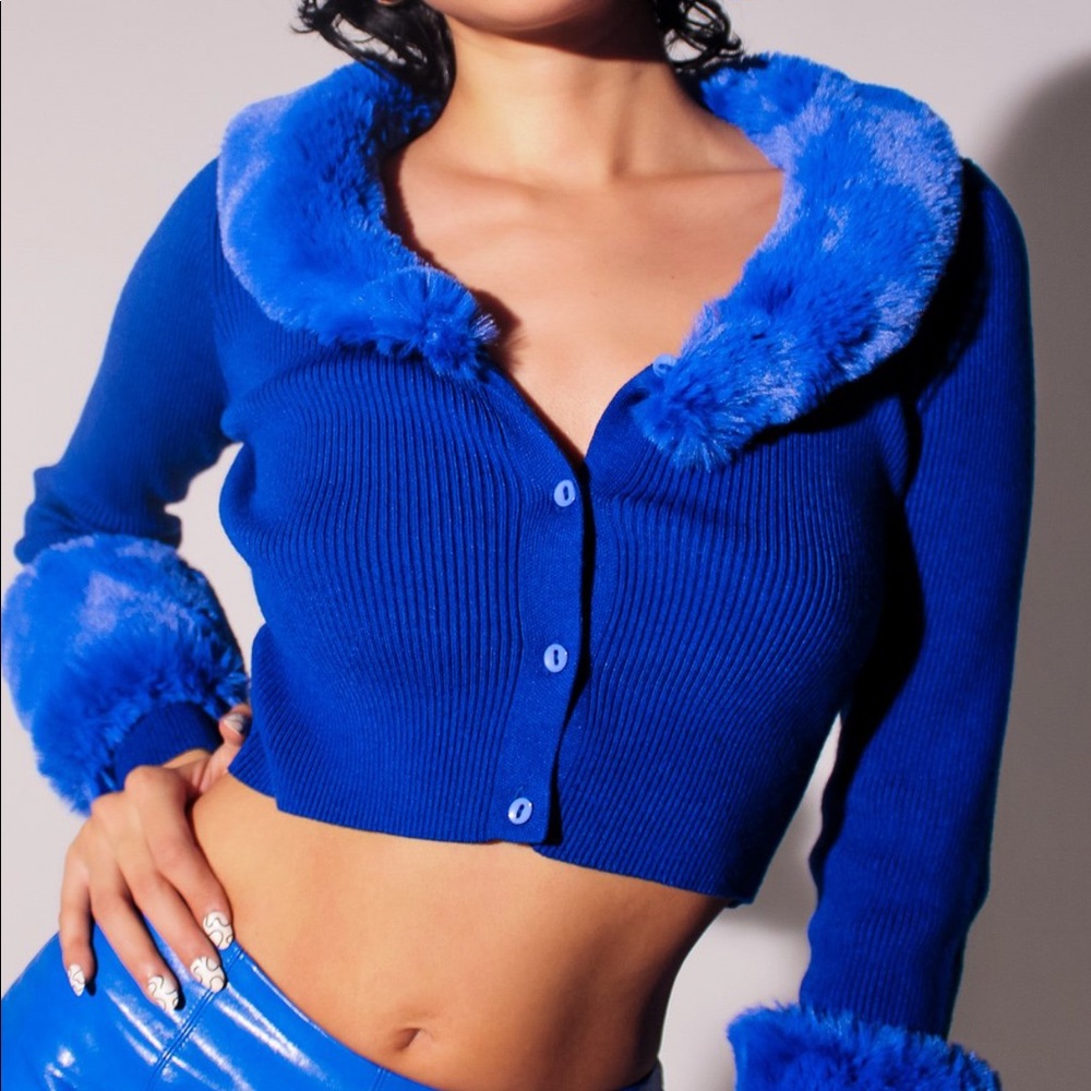 BRAND NEW Fur Trim Cardigan Sweater